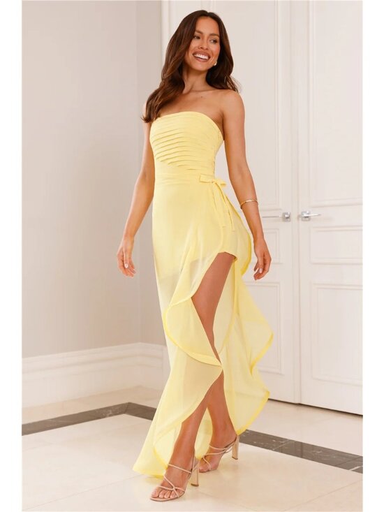 Hello Molly Dresses & Skirts - Hello Molly M Celebrating Love Maxi Dress Yellow Frill Strapless Sheer Fairycore